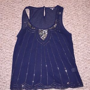 Charlotte Russe Navy Blue Silver Sequin Tank Top